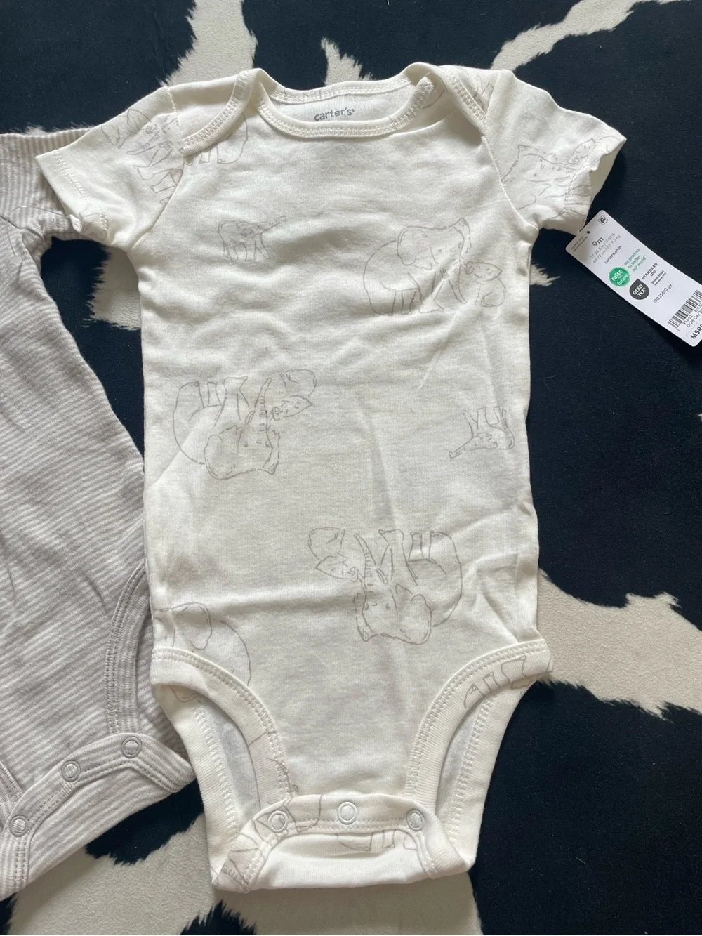 2/$12 Carters Neutral Elephant Baby Onesies & Pants Set